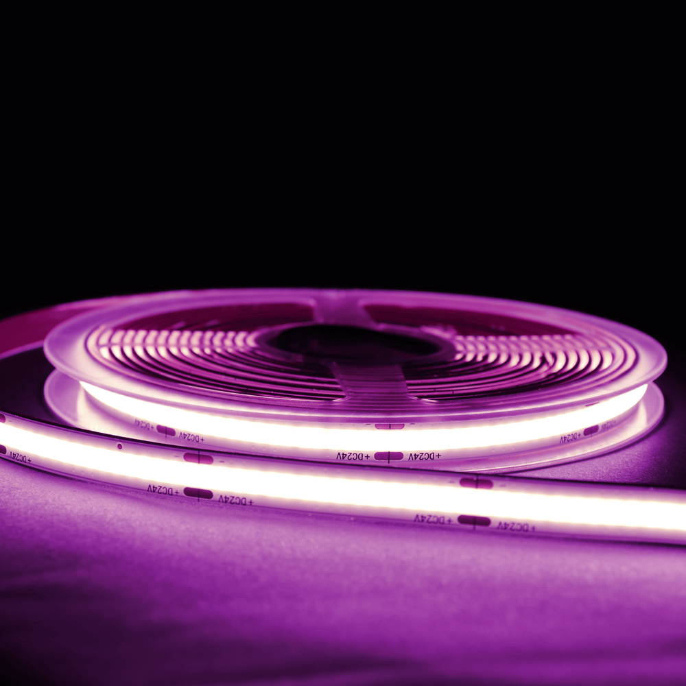 
                      
                        illuminated purple dotless LED strip with dark background
                      
                    