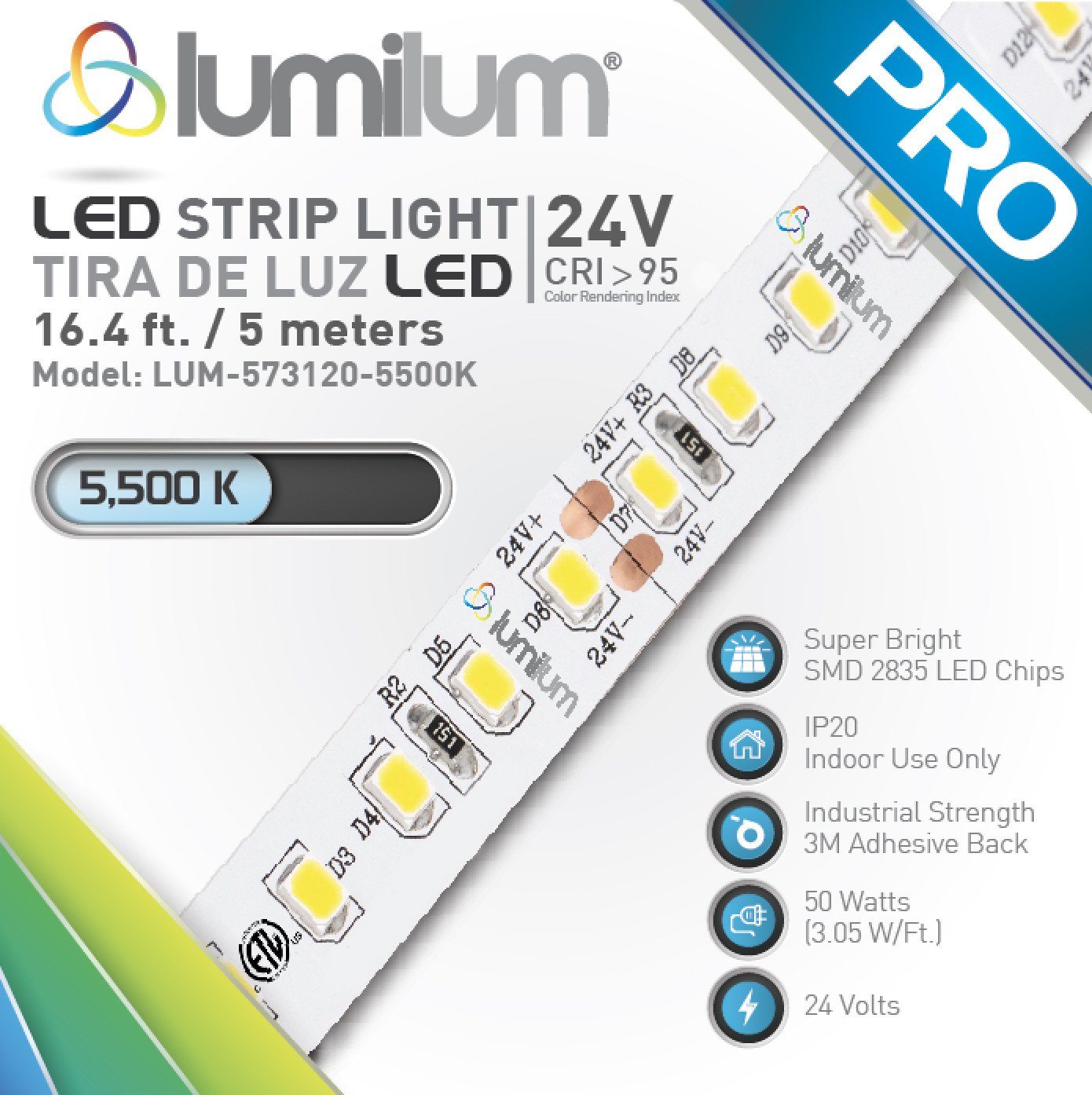 Led Lichtband 60 LED´s/m | Blau | 24V | IP20 | LED-2835 | 6W/m | 540  Lumen/m | 90 Lumen/W | 5m LED Strip 